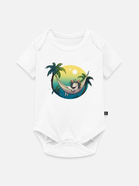 Einhorn in Tropen-Hängematte - Baby Premium Kurzarmbody - Weiß