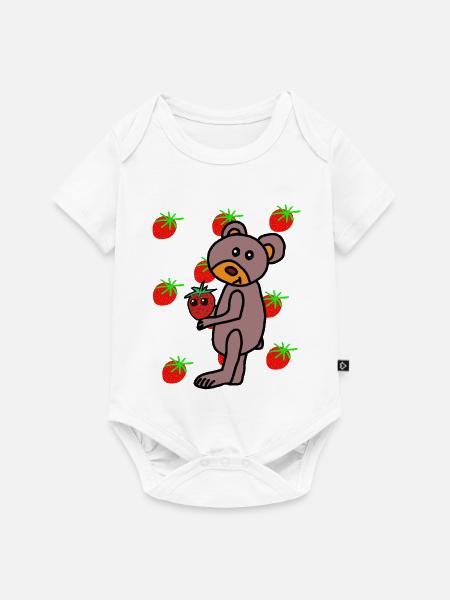 Erdbeere Teddy Kinder Bär - Baby Premium Kurzarmbody - Weiß