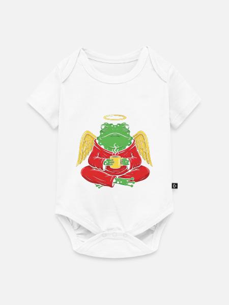 EngelFrosch mit Kaffeetasse - Baby Premium Kurzarmbody - Weiß