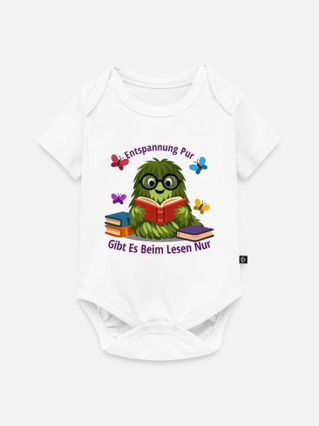Entspannte Puschelraupe beim Lesespaß - Baby Premium Kurzarmbody - Weiß