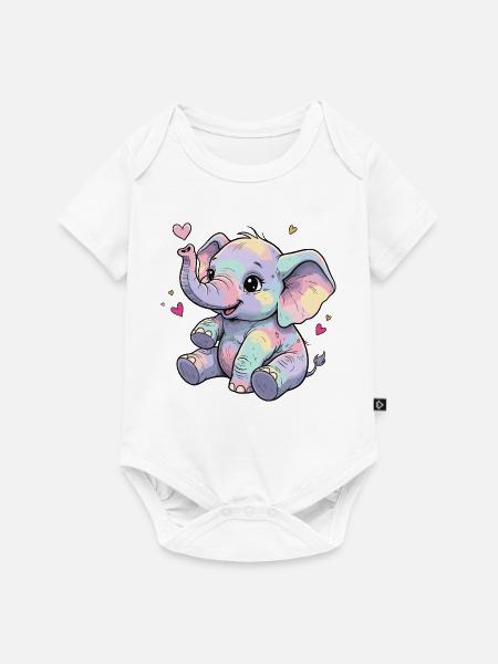 Pastell Elefant Kuschelherz - Baby Premium Kurzarmbody - Weiß