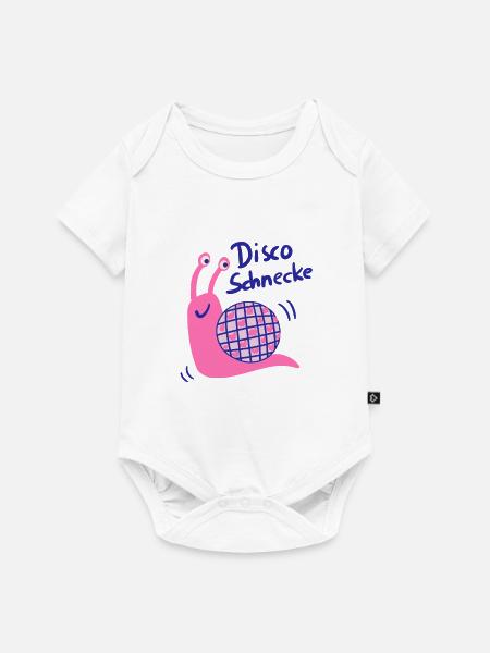 Disco Schnecke mit Glitzerball - Baby Premium Kurzarmbody - Weiß