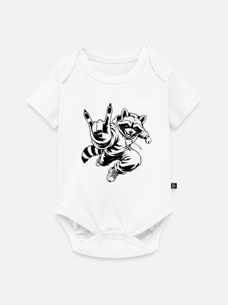 Rockender Waschbär mit Pommesgabel - Baby Premium Kurzarmbody - Weiß