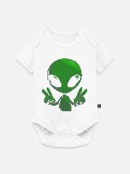 Pixel Alien Friedenszeichen - Baby Premium Kurzarmbody - Weiß