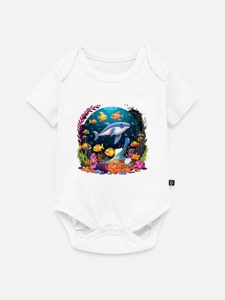 Unterwasser-Delfin im Korallenriff - Baby Premium Kurzarmbody - Weiß