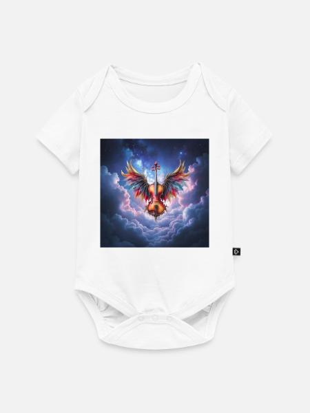 Geflügelte Geige in Regenbogenwolken - Baby Premium Kurzarmbody - Weiß