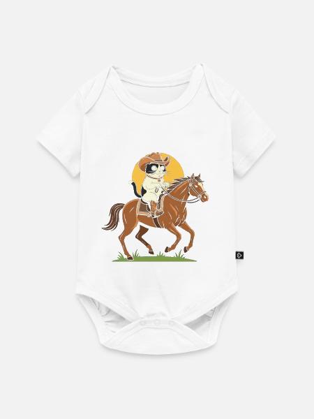 Katzen-Cowboy auf Pferd - Baby Premium Kurzarmbody - Weiß