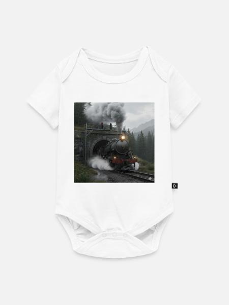 Dampfzug durch den Wald am Tunnel - Baby Premium Kurzarmbody - Weiß