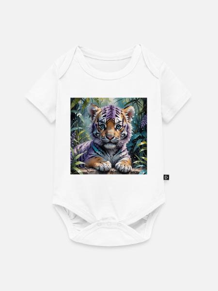 Bunter Tigercub im Dschungel - Baby Premium Kurzarmbody - Weiß