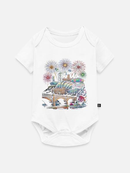 Glasgow Skyline Feuerwerk - Baby Premium Kurzarmbody - Weiß