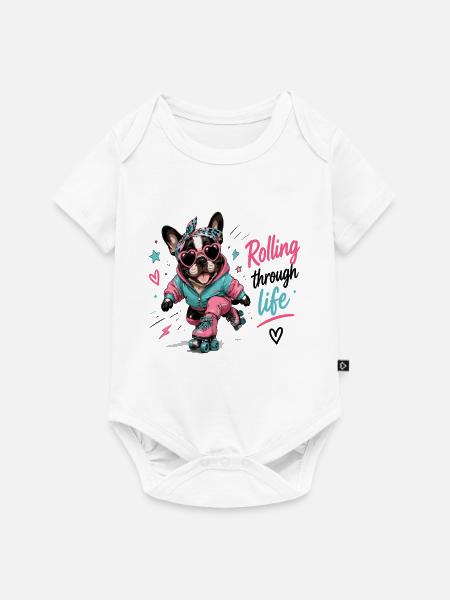 Rollender Hund – Lebensfreude - Baby Premium Kurzarmbody - Weiß