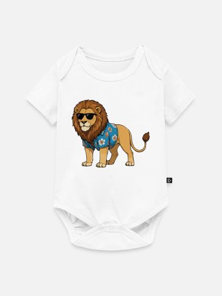 Löwe im Hawaii-Outfit - Baby Premium Kurzarmbody - Weiß