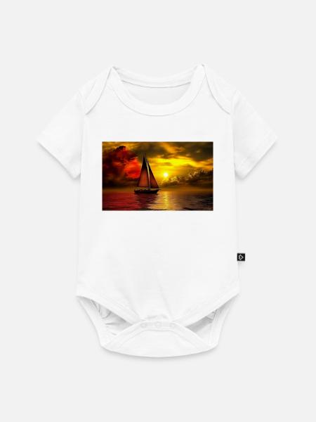 Segelboot im Sonnenuntergang - Baby Premium Kurzarmbody - Weiß