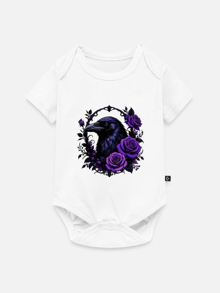 Nachtkrähe mit violetten Rosen - Baby Premium Kurzarmbody - Weiß