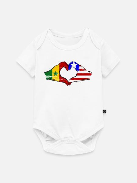 Senegal_Liberia_Flagge_Haende_Herzform_used - Baby Premium Kurzarmbody - Weiß