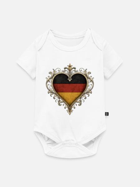 Herzflagge im Goldrahmen - Baby Premium Kurzarmbody - Weiß