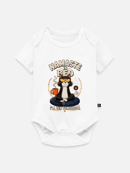 Namaste im Bett Zen-Katze - Baby Premium Kurzarmbody - Weiß