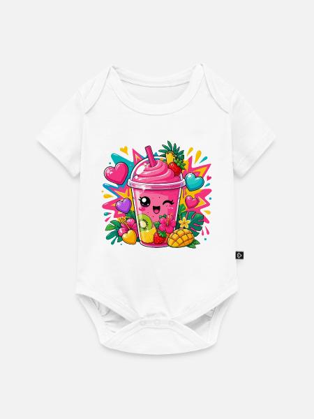 Kawaii Pink Smoothie mit Früchten - Baby Premium Kurzarmbody - Weiß