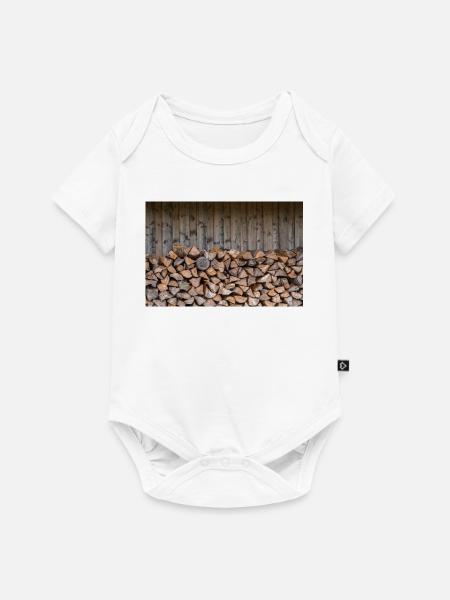 Rustikaler Holzstapel Naturlook - Poster - Baby Premium Kurzarmbody - Weiß