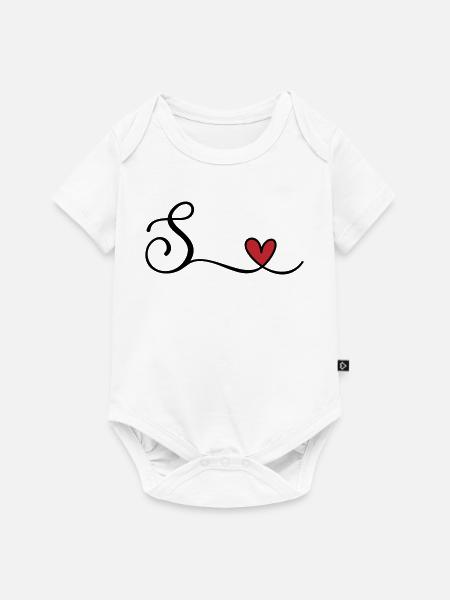 Buchstabe S Monogramm mit Herz - Baby Premium Kurzarmbody - Weiß