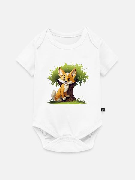 Fröhlicher Fuchs im Waldbaum - Baby Premium Kurzarmbody - Weiß