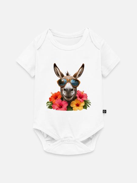 Esel mit Hibiskus und Sonnenbrille - Baby Premium Kurzarmbody - Weiß