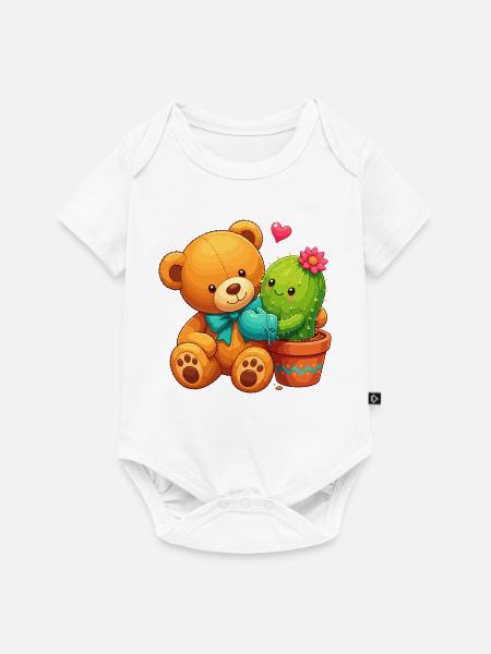 Kuschelbär und blühender Kaktus - Baby Premium Kurzarmbody - Weiß