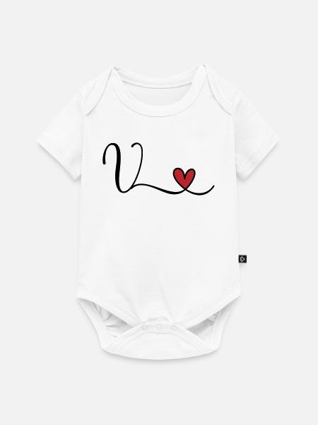 Buchstabe V Monogramm Initiale Herz - Baby Premium Kurzarmbody - Weiß