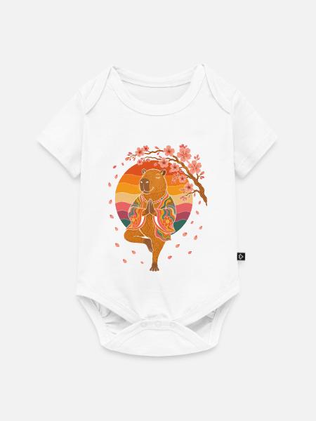 Meditierender Bär im Kirschblüten-Kimono - Baby Premium Kurzarmbody - Weiß