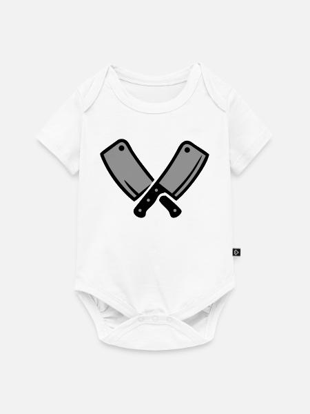 Hackbeil Metzger Fleisch Grillmeister BBQ - Baby Premium Kurzarmbody - Weiß