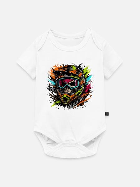 Motocross Helm Skull Design - Baby Premium Kurzarmbody - Weiß