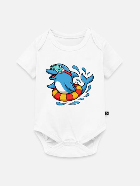 Delfin Schwimmspaß - Baby Premium Kurzarmbody - Weiß