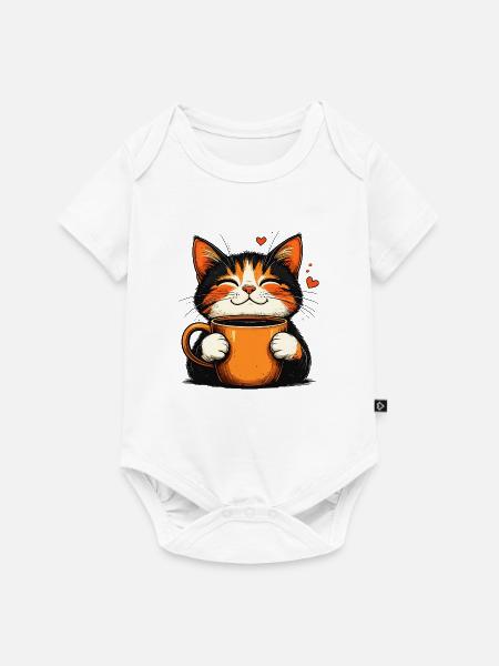 Katzenkaffee Glücksmomente - Baby Premium Kurzarmbody - Weiß