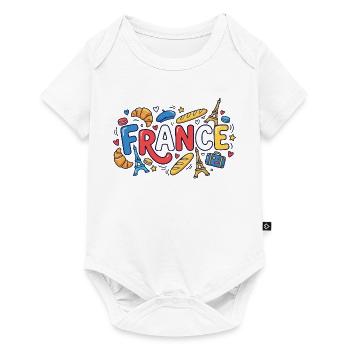 Hello France T-Shirt – Bemalte Trikolore-Flagge - Baby Premium Kurzarmbody - Weiß - Vorne