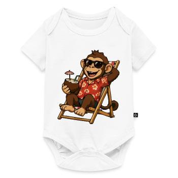 Monkey on the beach in Hawaiian look - Baby Premium short-sleeve bodysuit - white - Front