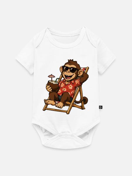Affe am Strand im Hawaii-Look - Baby Premium Kurzarmbody - Weiß
