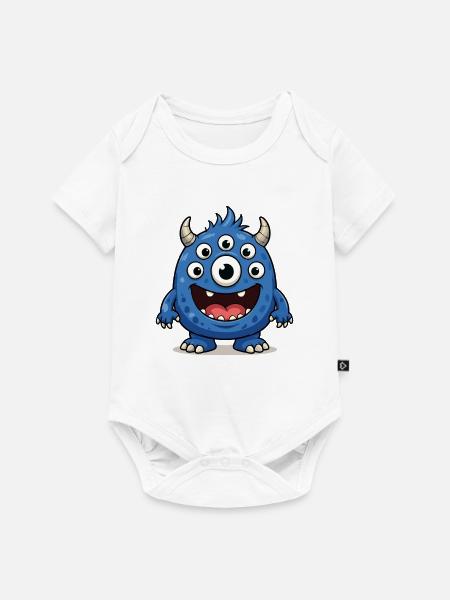 Blaues Monster mit vielen Augen - Baby Premium Kurzarmbody - Weiß