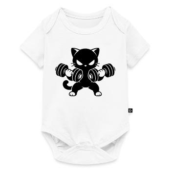 Muscle cat with dumbbells fitness motif - Baby Premium short-sleeve bodysuit - white - Front