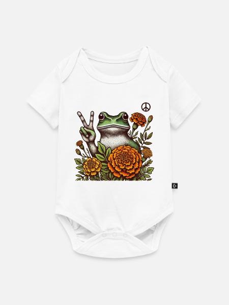 Friedlicher Frosch in Ringelblumenblüte - Baby Premium Kurzarmbody - Weiß