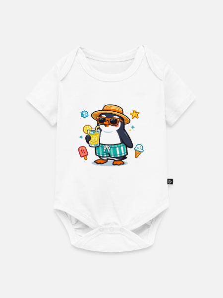 Sommer pinguin mit Drink - Baby Premium Kurzarmbody - Weiß