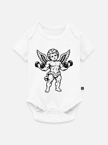 Starker Cherub trainiert mit Hanteln - Baby Premium Kurzarmbody - Weiß