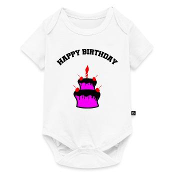 Pink Cake with Cherries and Candle - Baby Premium short-sleeve bodysuit - white - Front