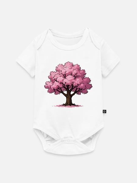 Pink Kirschblütenbaum Illustration - Baby Premium Kurzarmbody - Weiß