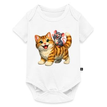 Chat heureux avec souris joueuse - Body à manches courtes Premium Bébé - blanc - Devant