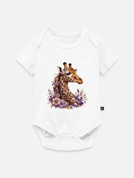 Blumen Giraffen Muster - Baby Premium Kurzarmbody - Weiß