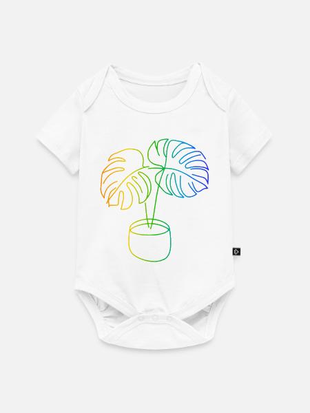 Monstera Regenbogen Linienkunst - Baby Premium Kurzarmbody - Weiß