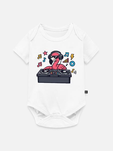Flamingo DJ im Plattenteller-Style - Baby Premium Kurzarmbody - Weiß