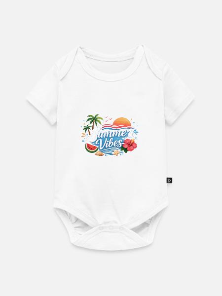 Summer Vibes Tropical Beach T-Shirt Design - Baby Premium Kurzarmbody - Weiß