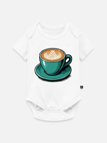 Teal Latte Art Kaffeetasse - Baby Premium Kurzarmbody - Weiß