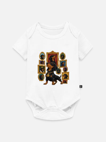 Stolzer Dackel Porträtcollage - Baby Premium Kurzarmbody - Weiß